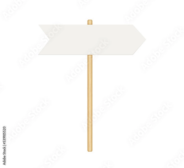 Fototapeta Signboard with wooden pole. Direction sign post with arrow. Street road boards. Realistic signpost to choose road or street. Vector illustration isolated on white background.