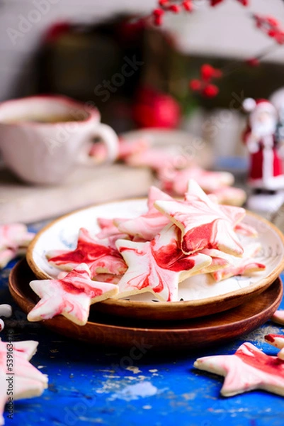 Fototapeta Christmas cookies marble stars in christmas background