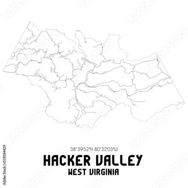 Fototapeta Hacker Valley West Virginia. US street map with black and white lines.