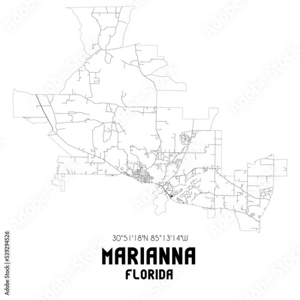 Fototapeta Marianna Florida. US street map with black and white lines.