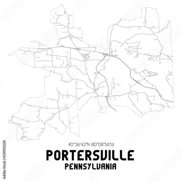 Obraz Portersville Pennsylvania. US street map with black and white lines.