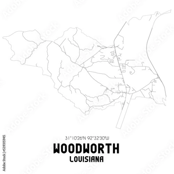 Fototapeta Woodworth Louisiana. US street map with black and white lines.