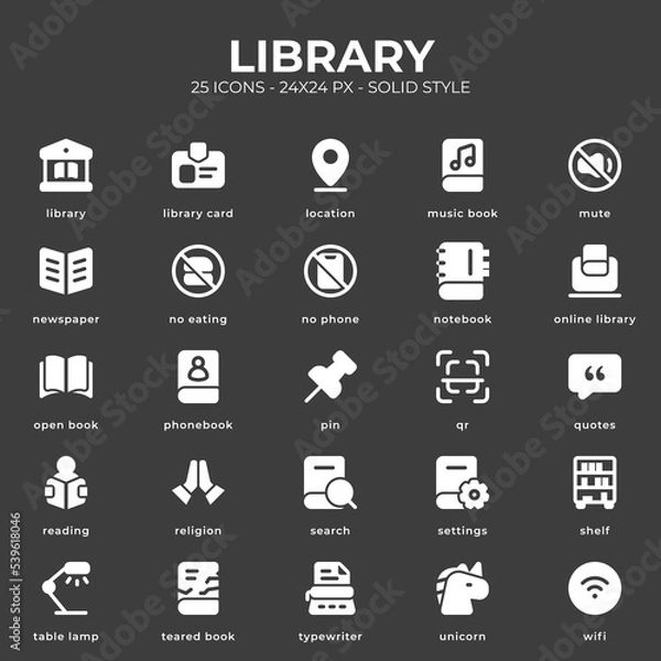 Fototapeta Library icon pack with black color style