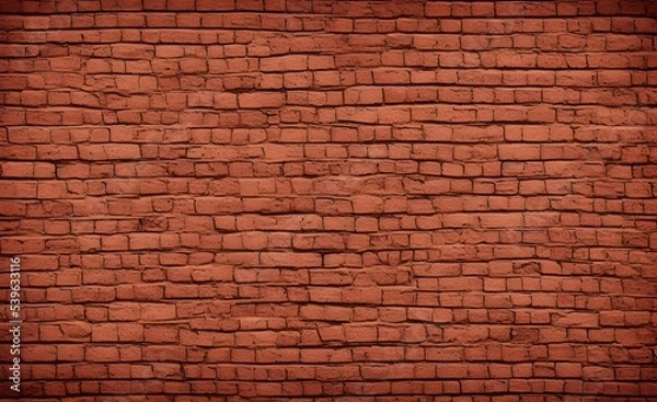 Fototapeta Panoramic view of empty, old, red brick wall background with copy space