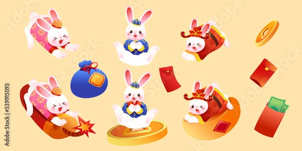 Fototapeta Cute CNY bunny element set