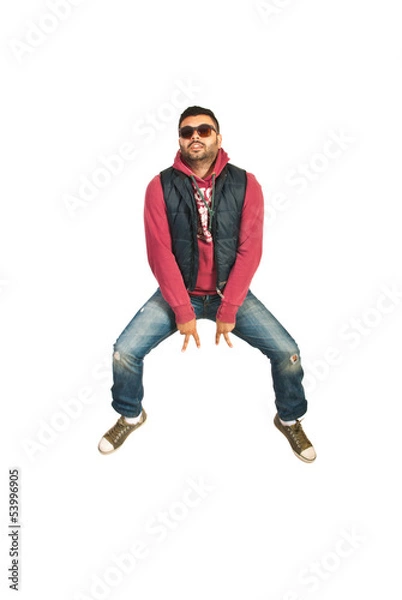 Fototapeta Jumping and gesturing rapper man