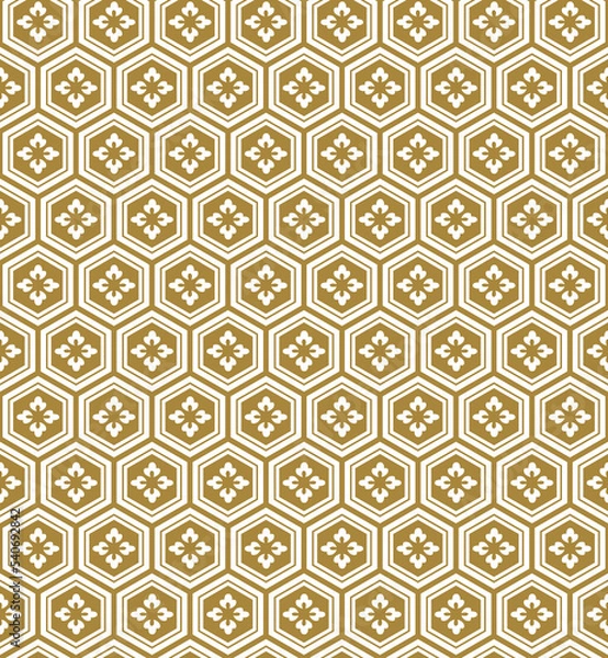 Fototapeta Background image seamless golden hexagon cross frame flower