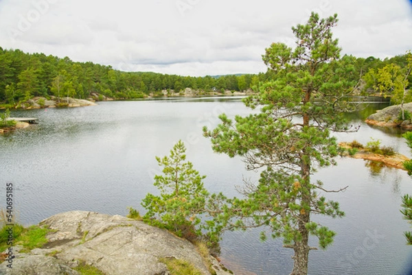 Fototapeta Kleiner See im Ravnedalen-Naturpark bei Kristiansand in Süd-Norwegen