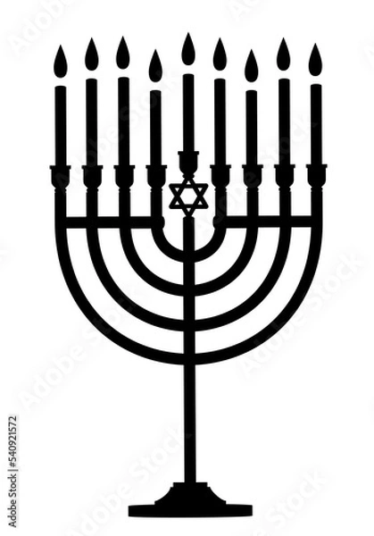 Obraz Hanukkah menorah black icon isolated on transparent background. Png file.