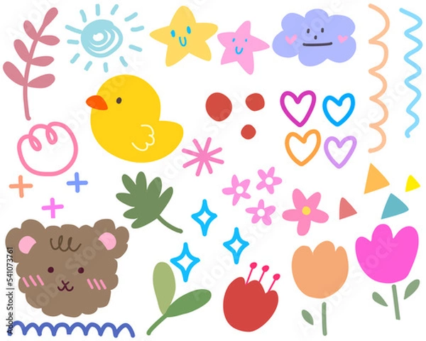 Fototapeta Cute kawaii sticker set with color full Doodle art for decoration , sticker , other