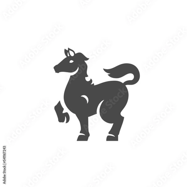 Fototapeta Horse pony black silhouette icon minimalist livestock farm animal zoo character vector illustration