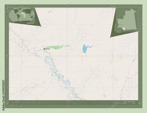 Fototapeta Gorgol, Mauritania. OSM. Labelled points of cities