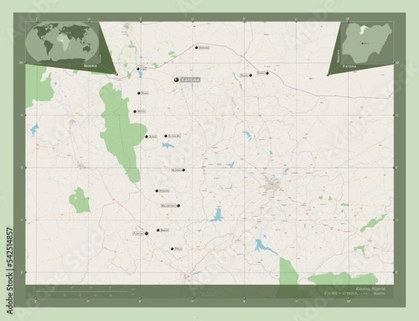 Fototapeta Katsina, Nigeria. OSM. Labelled points of cities