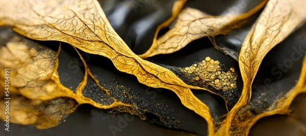 Fototapeta Spectacular abstract and realistic closeup of a golden leaf. 3D digital rendering.