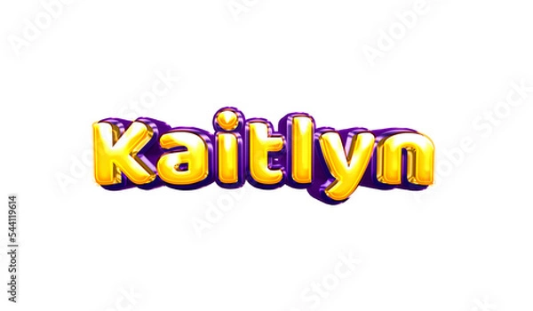 Fototapeta Kaitlyn girls name sticker colorful party balloon birthday helium air shiny yellow purple cutout