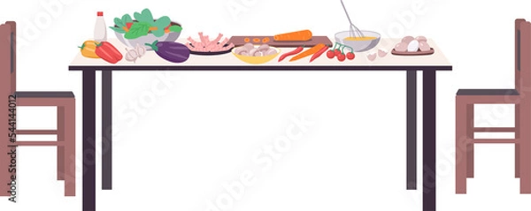 Fototapeta Preparing dishes for evening semi flat color raster object. Full sized item on white. Interior item. Part of kitchen arrangement simple cartoon style illustration for web graphic design and animation