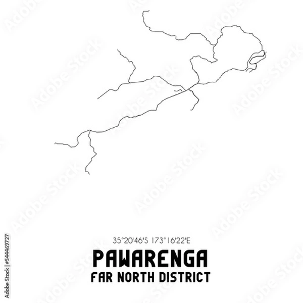 Fototapeta Pawarenga, Far North District, New Zealand. Minimalistic road map with black and white lines