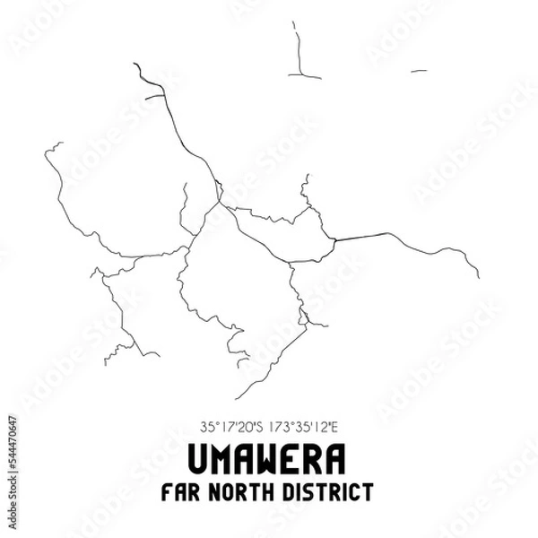 Fototapeta Umawera, Far North District, New Zealand. Minimalistic road map with black and white lines