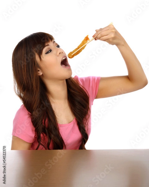 Fototapeta Asian Woman Eating Japanese Food