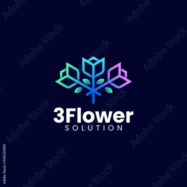 Fototapeta Vector Logo Illustration 3 Flower Gradient Line Art Style