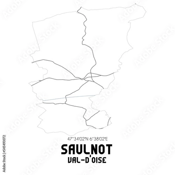 Fototapeta SAULNOT Val-d'Oise. Minimalistic street map with black and white lines.