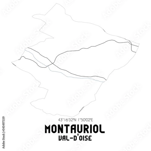 Fototapeta MONTAURIOL Val-d'Oise. Minimalistic street map with black and white lines.