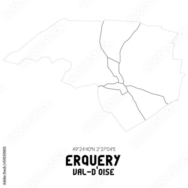 Obraz ERQUERY Val-d'Oise. Minimalistic street map with black and white lines.