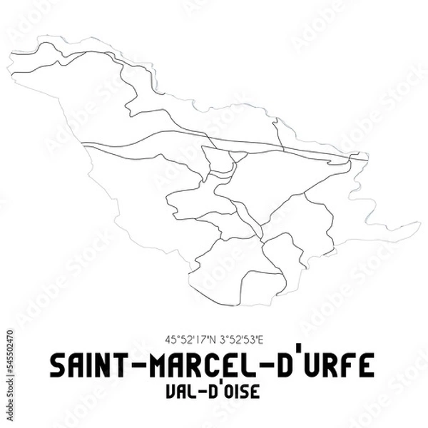 Fototapeta SAINT-MARCEL-D'URFE Val-d'Oise. Minimalistic street map with black and white lines.