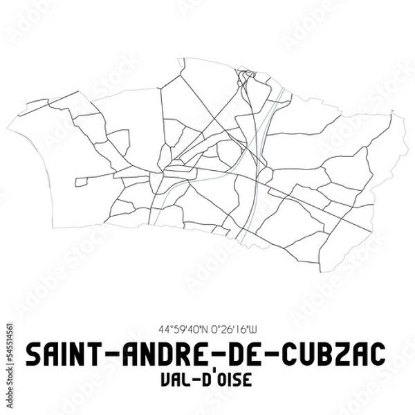 Fototapeta SAINT-ANDRE-DE-CUBZAC Val-d'Oise. Minimalistic street map with black and white lines.