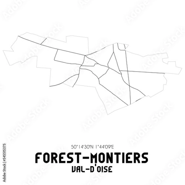 Fototapeta FOREST-MONTIERS Val-d'Oise. Minimalistic street map with black and white lines.