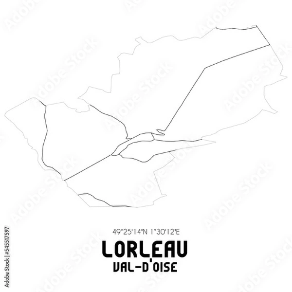 Fototapeta LORLEAU Val-d'Oise. Minimalistic street map with black and white lines.