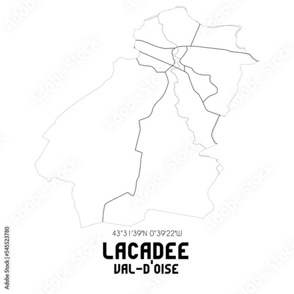 Fototapeta LACADEE Val-d'Oise. Minimalistic street map with black and white lines.