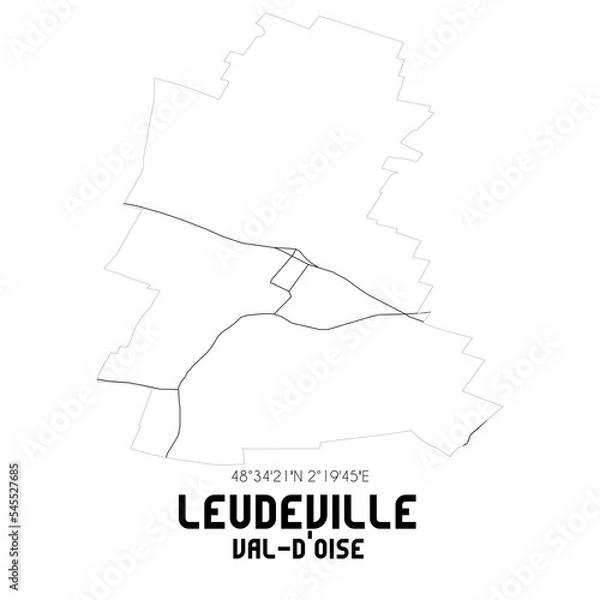 Fototapeta LEUDEVILLE Val-d'Oise. Minimalistic street map with black and white lines.