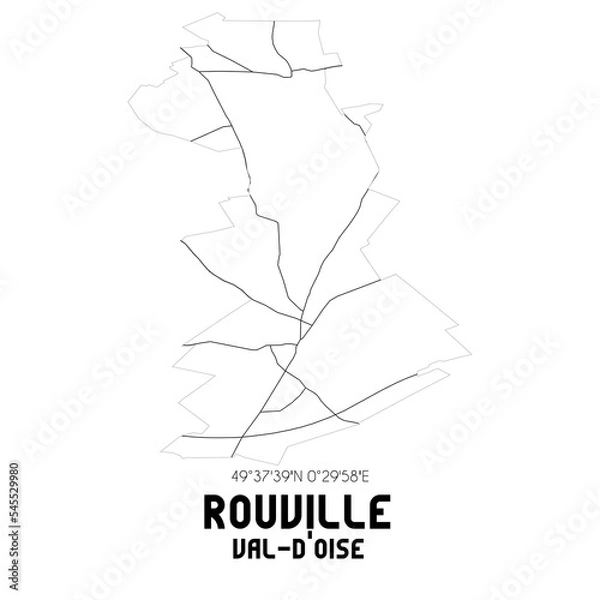 Fototapeta ROUVILLE Val-d'Oise. Minimalistic street map with black and white lines.