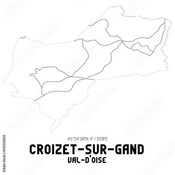 Fototapeta CROIZET-SUR-GAND Val-d'Oise. Minimalistic street map with black and white lines.