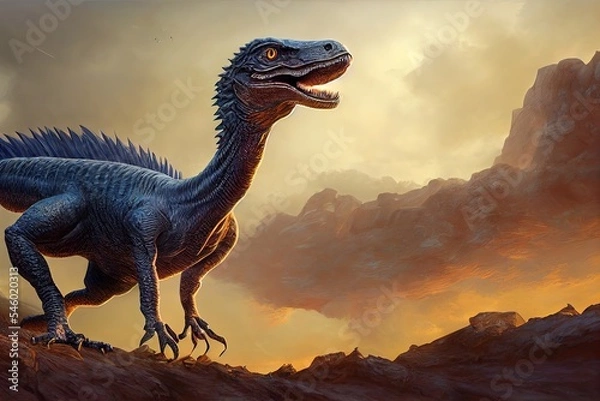 Fototapeta Photorealistic illustration of abstract Dinosaur predator. Ai generated illustration is not based on any real image, person or character	