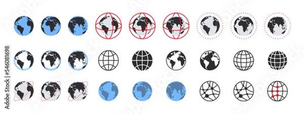 Fototapeta Earth globe collection. Set of earth globes icons. Vector illustration