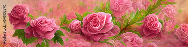 Fototapeta pink  flowers, painted background. sketch generated art
