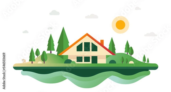 Fototapeta Peaceful village flat design style illustration