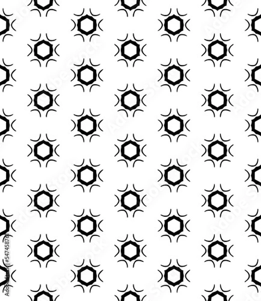 Fototapeta Black and white seamless abstract pattern. Background and backdrop. Grayscale ornamental design. Mosaic ornaments. Vector graphic illustration. EPS10.