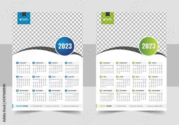 Fototapeta Calendar 2023 week start Sunday corporate design template vector, Set of 2023 Calendar Planner Template