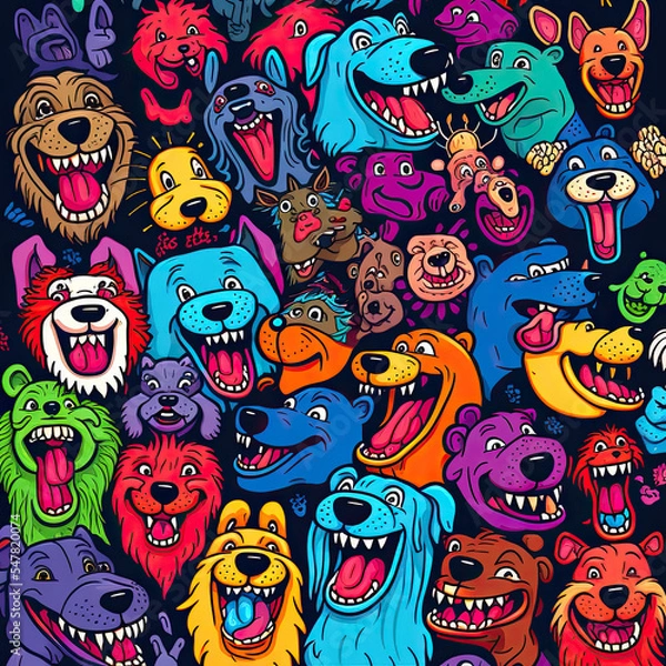 Fototapeta Doodle illustration of happy colorfull dogs