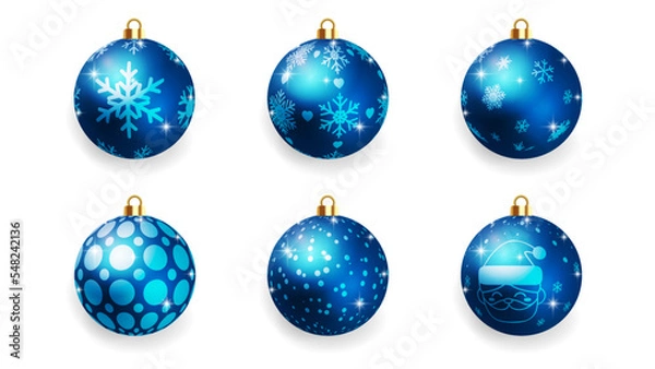 Fototapeta Metallic Blue Christmas Ball set.