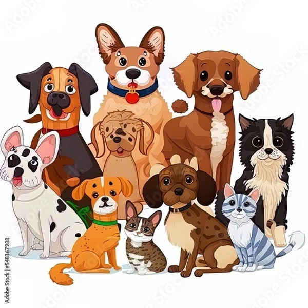 Fototapeta Group of pet on white background