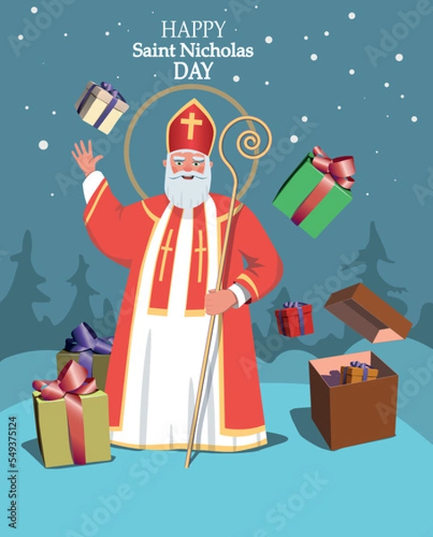 Fototapeta Feast of St. Nicholas, winter and gifts. Vector.