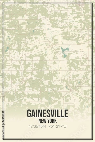 Fototapeta Retro US city map of Gainesville, New York. Vintage street map.