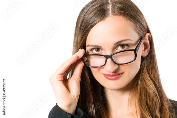 Fototapeta Young woman with glasses looking