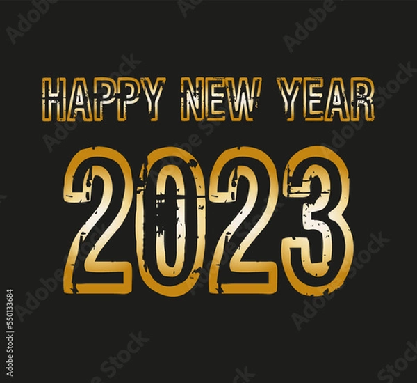 Fototapeta 2023 happy new year background design. Vector for gold new year celebration on black background