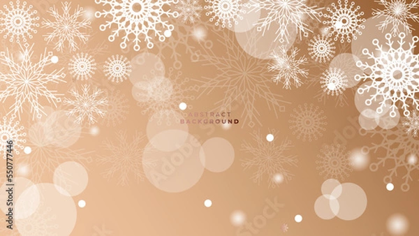 Fototapeta christmas background with skin tone snowflake decoration. New year 2023 and merry christmas card. Snowflake snow decoration with beige paster color tone