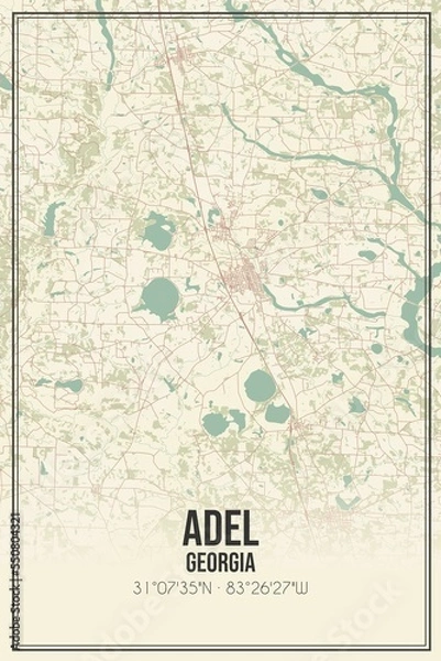 Fototapeta Retro US city map of Adel, Georgia. Vintage street map.